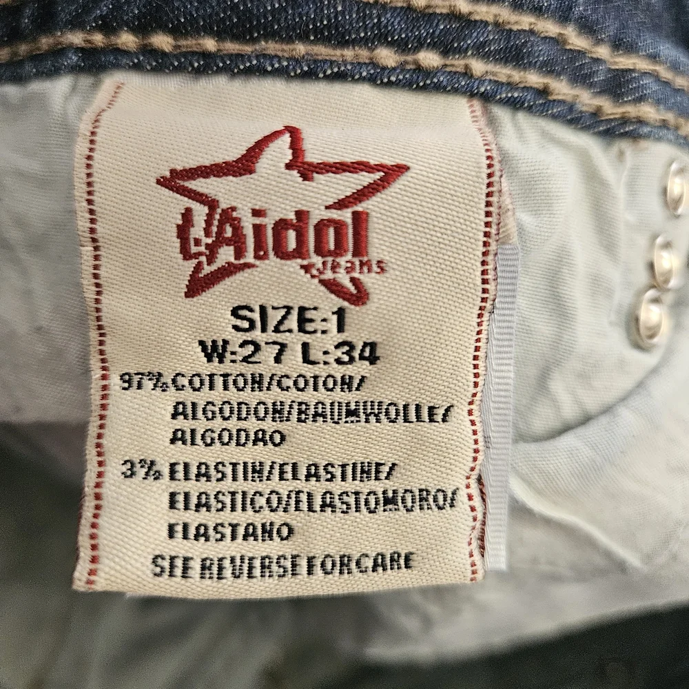 LA Idol USA‎ Rhinestone Cross Flap Pocket Jeans 1/27x34 Tall Y2K Western Bling